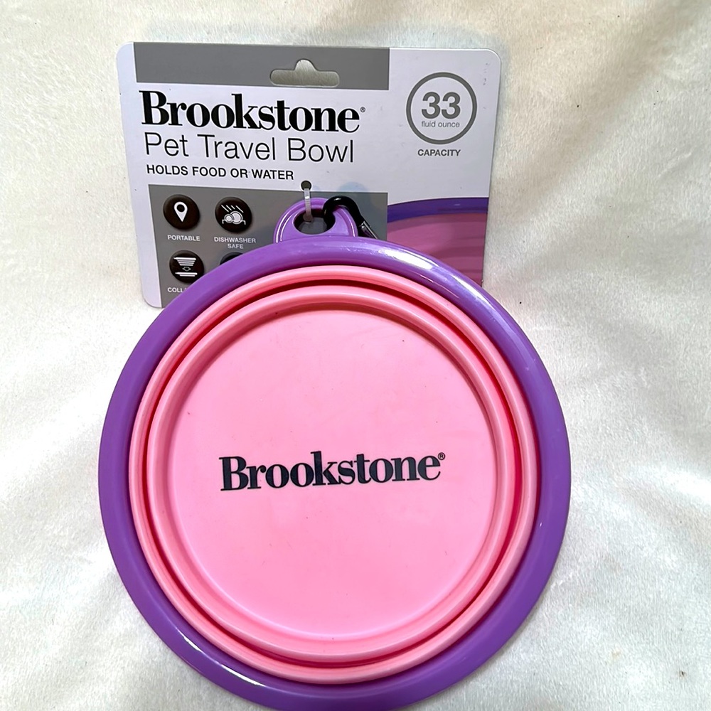 Brookstone Pet  travel bowl pink and purple and gray and charcoal